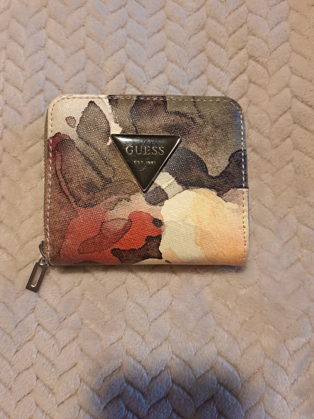 Guess Floral Zip-Around Wallet in Cream, Black, Orange